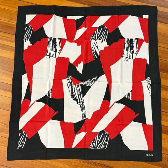 Bill Blass Silk Abstract Print Square Scarf Red White Black - Picture 1 of 7